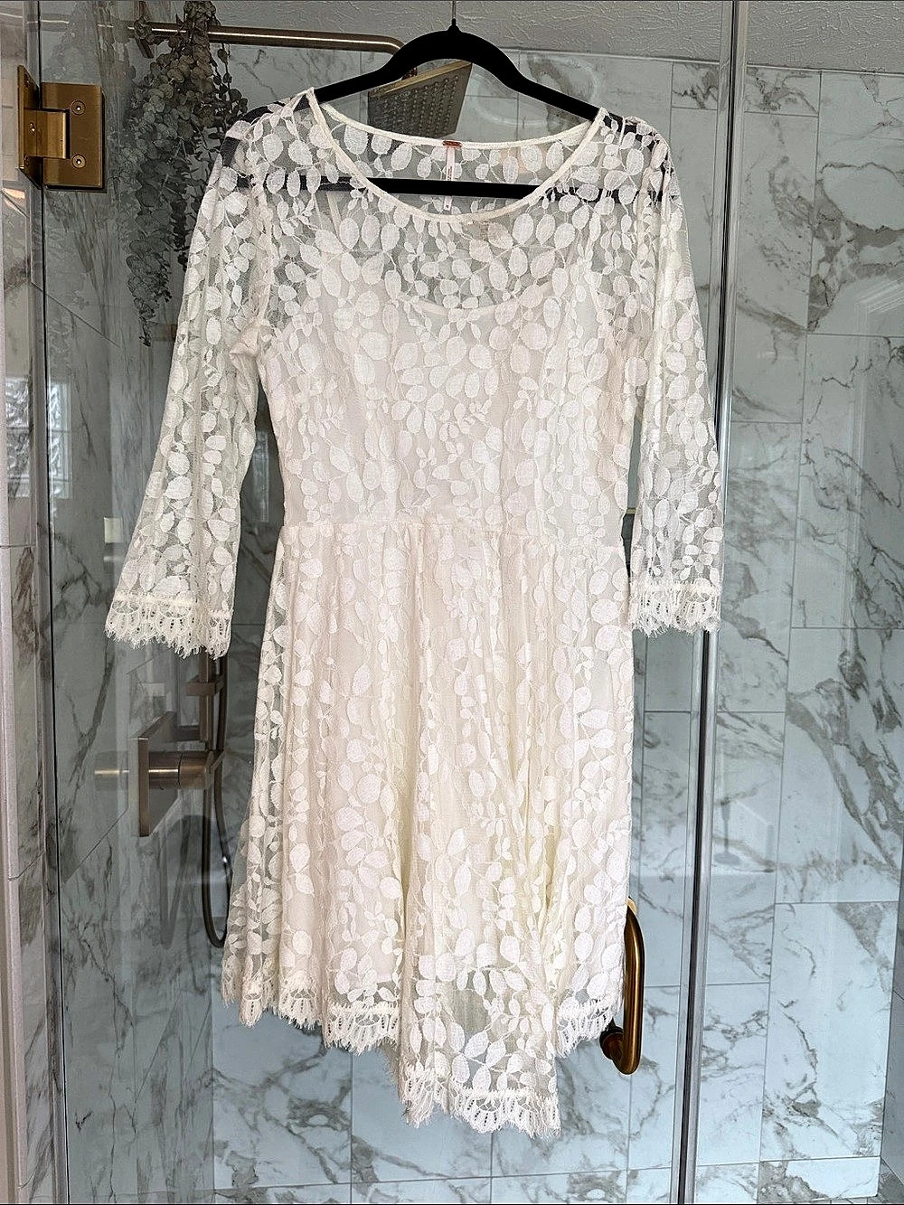 Free People Floral Mesh Lace Mini Dress White Size 10 Like New